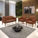 Ver imagem 2 de Sofá Namoradeira com 2 Poltronas Base de Madeira Fixa Castanho Marisa Corano D03 - D'Rossi Nozes