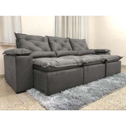 Sofá Retrátil e Reclinável 2,70m em Tecido Veludão C/pillow Nos Braços Athenas:cinza - 1