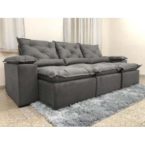 Sofá Retrátil e Reclinável 2,70m em Tecido Veludão C/pillow Nos Braços Athenas:cinza