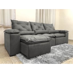 Sofá Retrátil e Reclinável 2,70m em Tecido Veludão C/pillow Nos Braços Athenas:cinza - 2