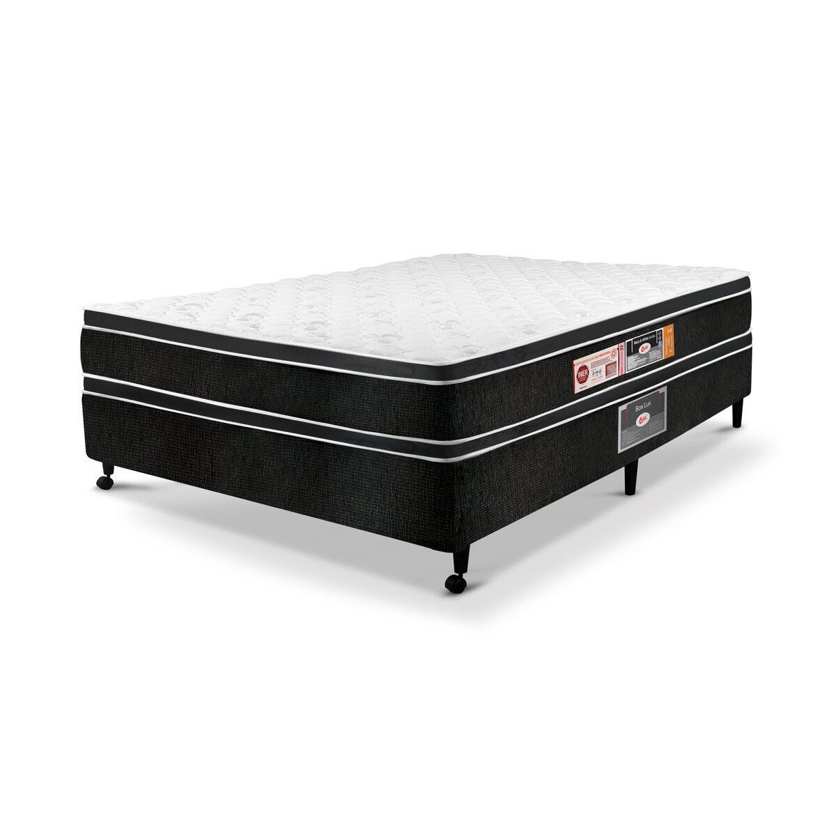 Cama Box Casal Castor Black e White Air Double Face D33 138x188x54 + Box Castor