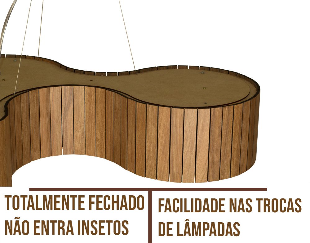 Luminária Pendente de Madeira Orgânico Amêndola Parda Wood Iluminação Pendente Orgânico ripado amend - 5
