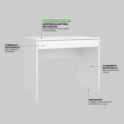 Mesa para Computador Facility 1 Gaveta Branco - Demóbile - 3