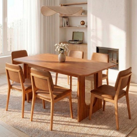 Conjunto Sala de Jantar 1 Mesa Retangular Tali 180cm 6 Cadeiras Miriti CabeCasa MadeiraOriginals
