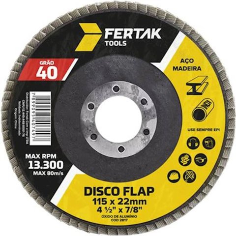 Caixa com 10 Discos de Lixa Flap 4.1/2" Grão 40 Fertak