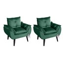 Ver imagem 1 de Kit 02 Poltrona/cadeira Decorativa Glamour Veludo Verde com Pés Quadrado Veludo Verde