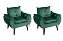 Ver imagem 1 de Kit 02 Poltrona/cadeira Decorativa Glamour Veludo Verde com Pés Quadrado Veludo Verde
