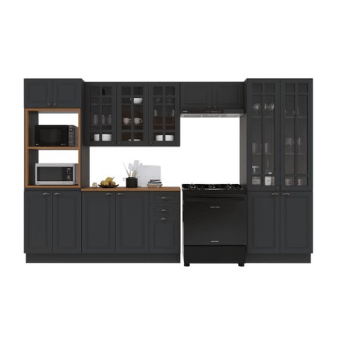 Armário de Cozinha Modulada Completa Fidelitá Nara 100% MDF 5 Peças 350cm 16 Portas 2 Gavetas com