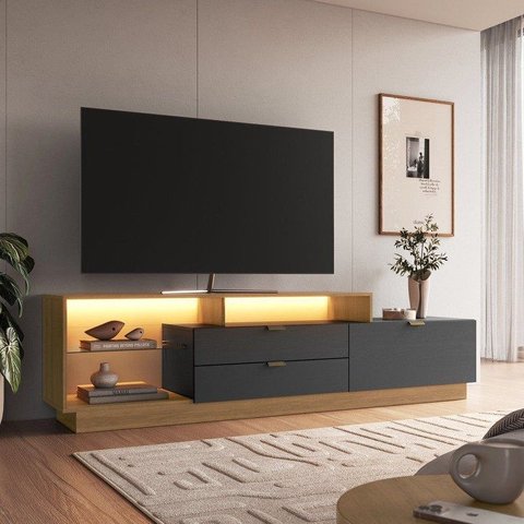 Rack para TV até 55 Polegadas 200cm com LED e 2 Gavetas Mel e Grafite