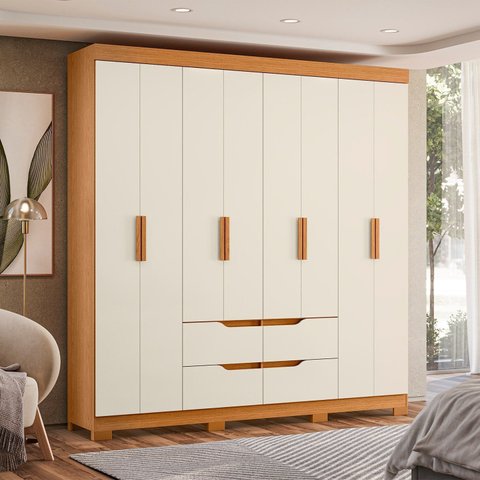 Guarda-Roupa 8 Portas e 4 Gavetas Doble Marrom/Cinamomo/Off White