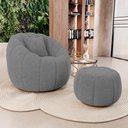 Ver imagem 1 de Poltrona Decorativa Concha Fixa com Puff Estilo Abóbora Shell Bouclê Cinza Escuro - Desk Design