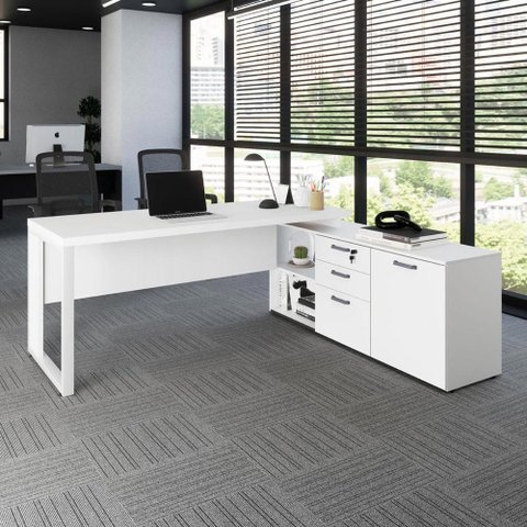Mesa de Escritório Diretor em L Industrial 170cm Pés Metal