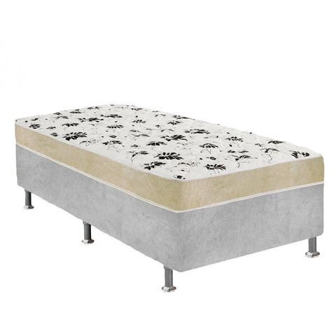 Cama Box Solteiro Suede Cinza + Colchão Solteiro Suede Bege Espuma 88x188x55