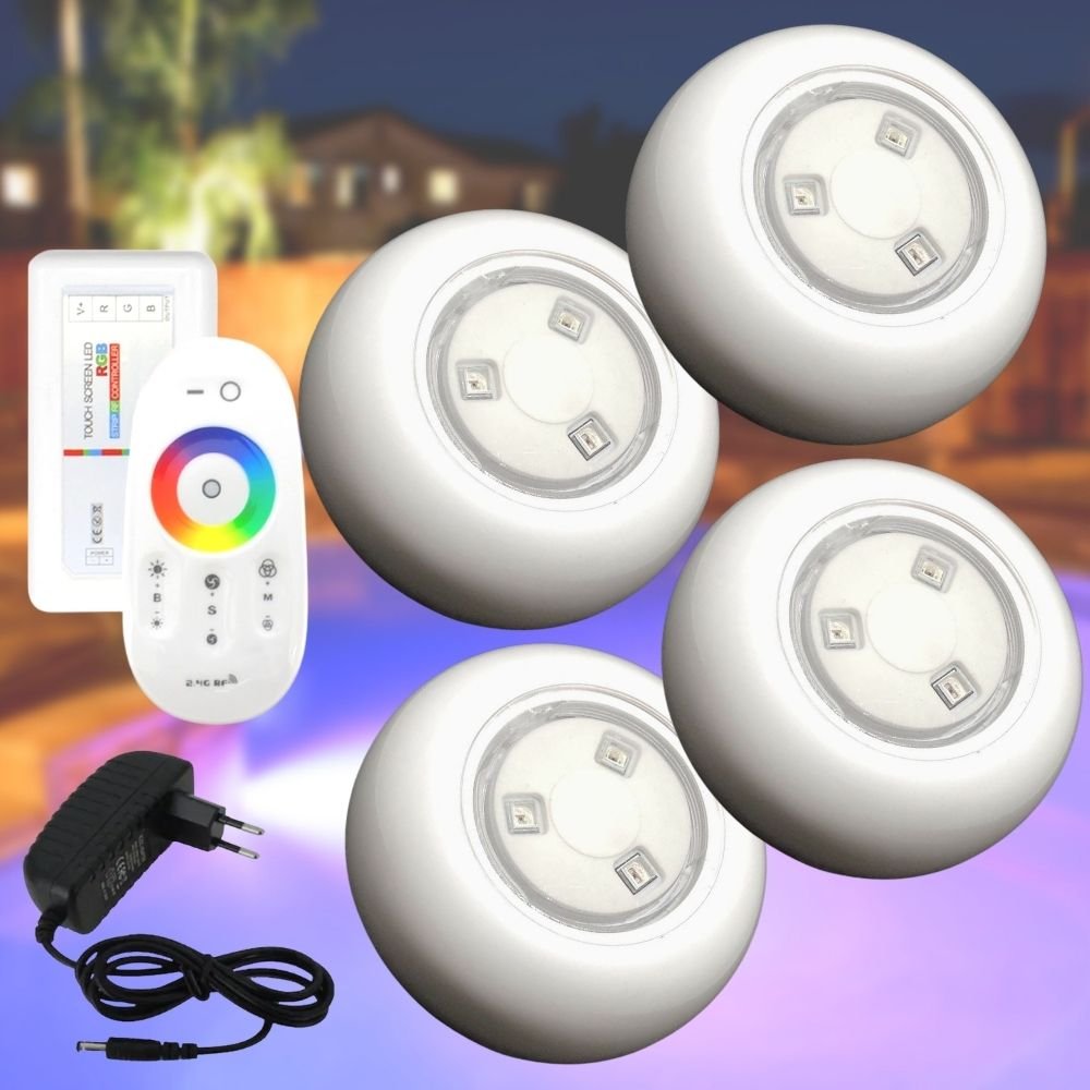 Kit Iluminação Colorida para Piscina com 4 Refletores 9W LED RGB e Comando Touch - Aqua Light Kit Il - 1