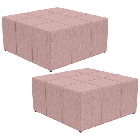 Kit 02 Puffs Decorativos para Sala de Estar Quadrado Milano 90x90cm W01 Linho Rosa - Lyam Decor