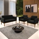 Ver imagem 2 de Sofá Namoradeira e 2 Poltronas Base Madeira Castanho Maressa Suede Preto - Ibiza