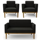 Ver imagem 1 de Sofá Namoradeira e 2 Poltronas Base Madeira Castanho Maressa Suede Preto - Ibiza