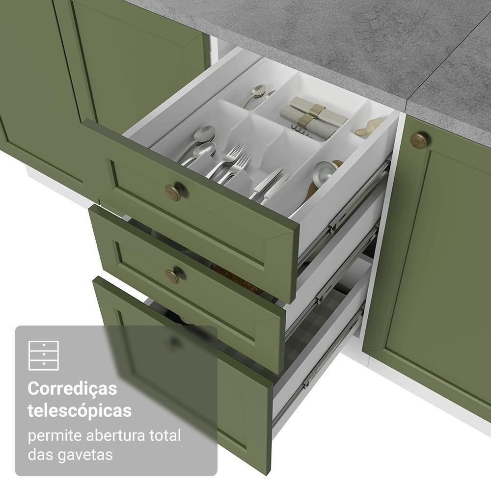 Armário de Cozinha Compacta 180 Cm Vik Madesa 02 Branco/verde