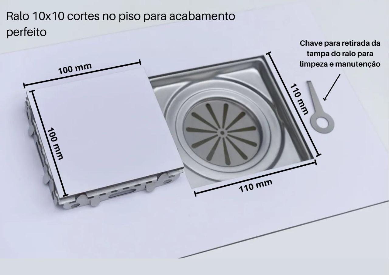 Ralo Oculto 10x10 Cm - Area Interna e Externa Inox 304 - 4