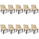 Ver imagem 1 de Kit 10 Cadeiras Estofadas para Sala de Jantar Base Fixa de Madeira Preto Lia Veludo Luxo Off White -