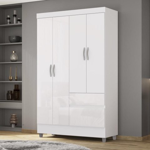 Guarda Roupa Solteiro 4 Portas 2 Gavetas Exemplar Plus - Branco/camarim