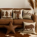Ver imagem 1 de Capa de Almofada em Linho Country Aplique em Couro 50x50cm - Bota