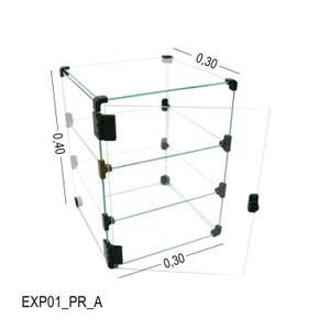 Expositor de Vidro C/ Porta - C/ Conectivo Preto - 0,30 X 0,40 X 0,30m