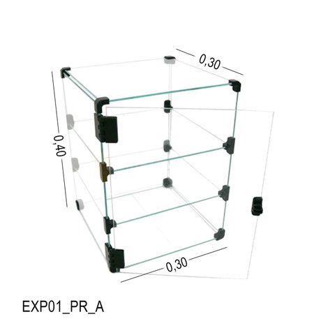 Expositor de Vidro C/ Porta - C/ Conectivo Preto - 0,30 X 0,40 X 0,30m