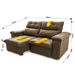 Sofá Retrátil Reclinável Verona 1,80m Suede Velut Molas Ensacadas - King House - 3