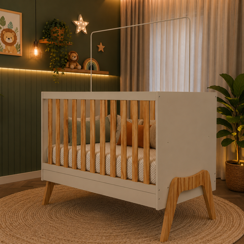Berço Peroba Guti Multifuncional Infantil MDF Off White/Amêndoa