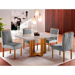 Conjunto Sala de Jantar Mesa e 4 Cadeiras Madeira Maciça Madri Linho Cinza - 1