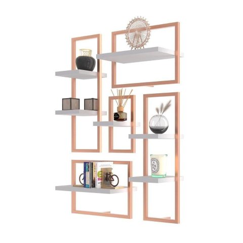 Conjunto 7 Prateleiras Industrial Branco/cobre - Pleno