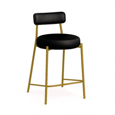 Banqueta Cozinha Alta com Encosto Industrial Dourado Londres Pu D03 - D'rossi