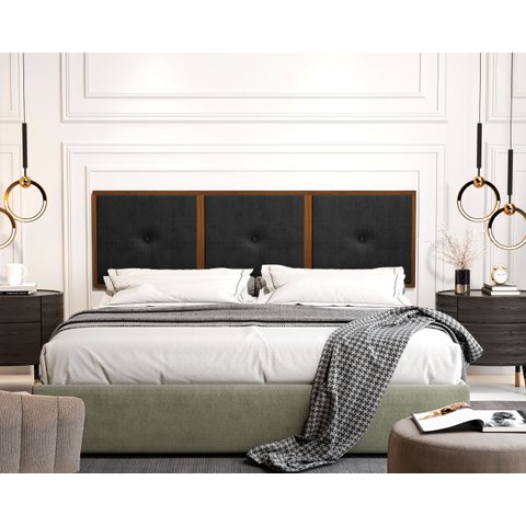 Painel Cabeceira Box King 1,95 Detalhe Madeira Suede Preto - Comprar Moveis em Casa