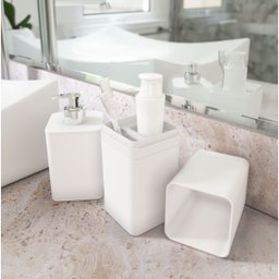 Kit Dispenser de Sabonete Líquido e Porta Creme Dental Stolf Smile Branco - 2