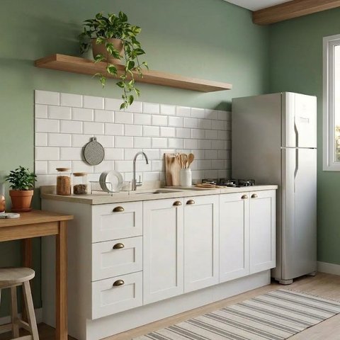 Cozinha Compacta Modulada 100% MDF 4 Portas 3 Gavetas com Recorte para Cooktop 200x82x51cm Branco
