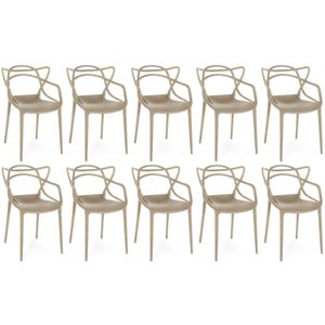 Kit 10 Cadeiras de Jantar Allegra Prática Empilhável - Nude