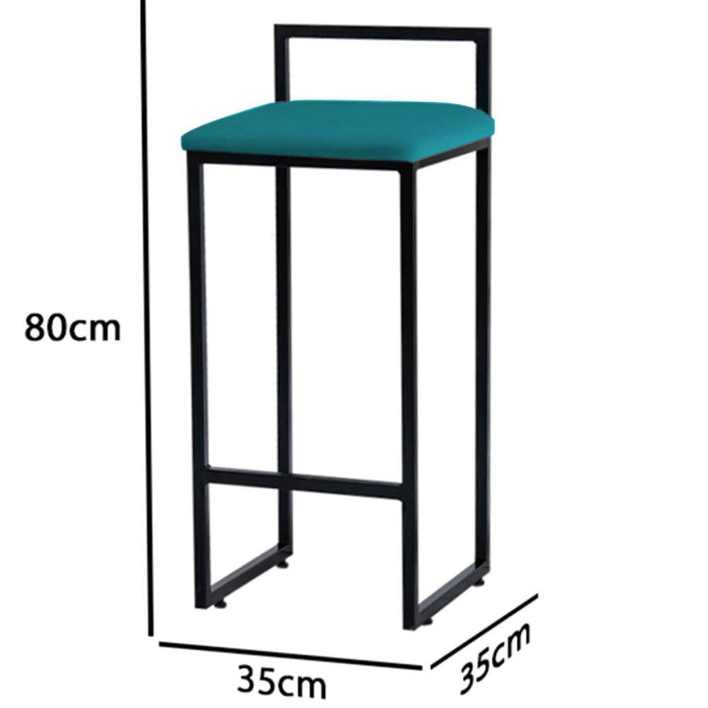 Banqueta Alta para Cozinha e Área Gourmet Minimalista Base de Metal Veludo Azul Turquesa - 3