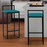 Banqueta Alta para Cozinha e Área Gourmet Minimalista Base de Metal Veludo Azul Turquesa - 2