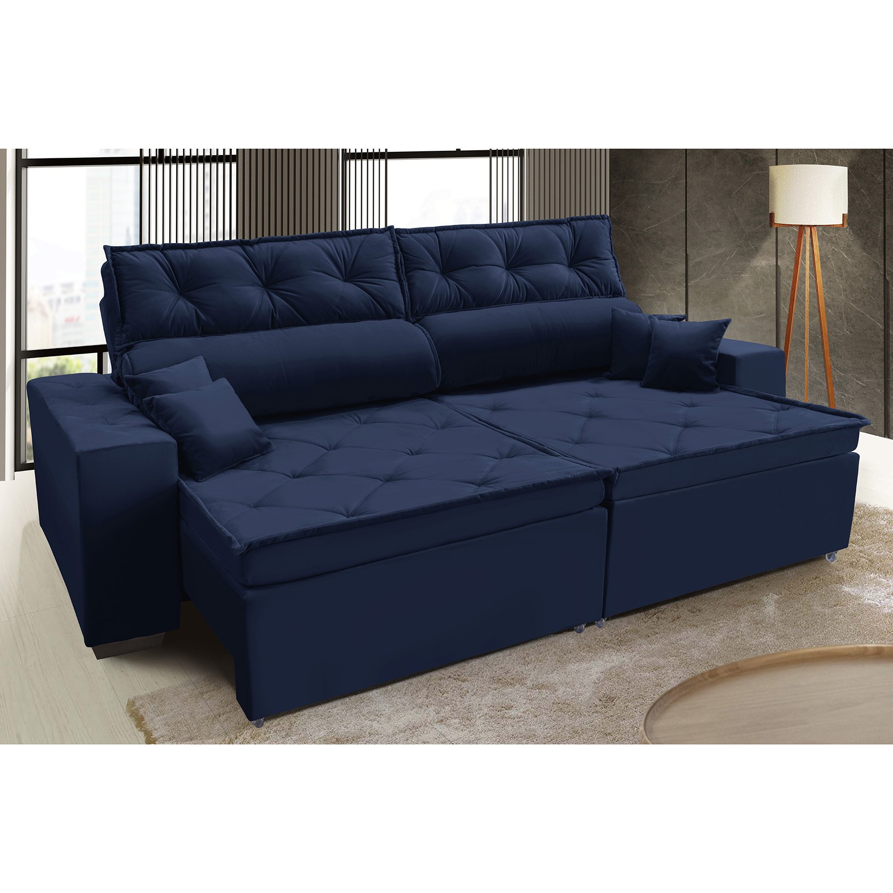 Sofá Austrália 3,02 m Retrátil Reclinável SUEDE Azul MadeiraMadeira