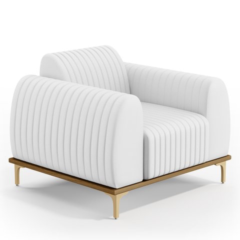 Poltrona Decorativa Base De Madeira Pés Metalizado D'Ouro Molino D02 Corano Branco C-12 - Lyam