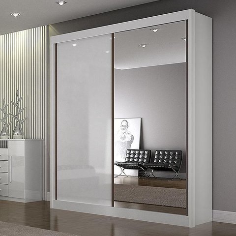 Guarda Roupa Solteiro com Espelho 100% MDF 2 Portas de Correr 3 Gavetas 187cm São Paulo Branco - Leifer