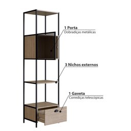 Estante Industrial York com 1 Porta - Carvalho/Preto - 3