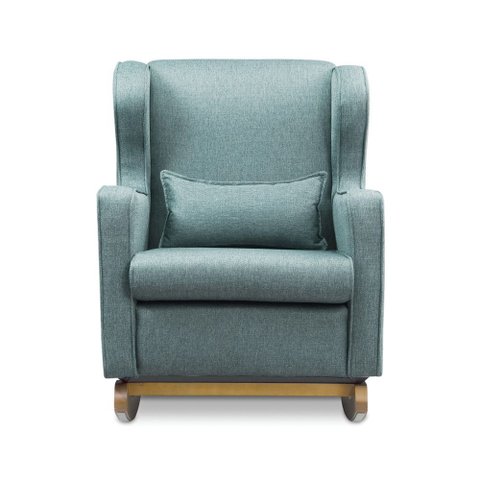 Poltrona de Amamentação Base Balanço Madeira Flower Linho Azul E03 - D’Rossi