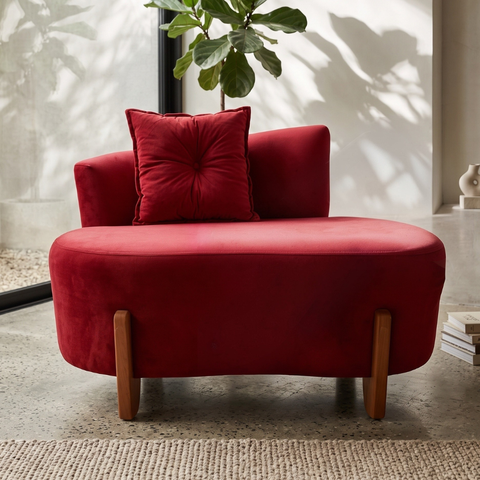 Namoradeira Sofá Feijão Luna 100cm Orgânica Veludo Vermelho