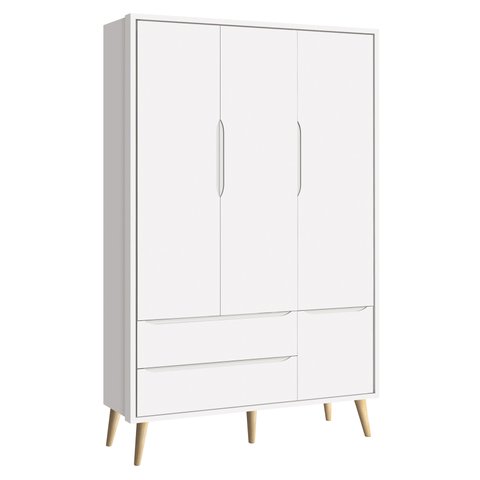 Guarda-Roupa Retrô 3 Portas Théo New Branco Fosco com Natural - Reller