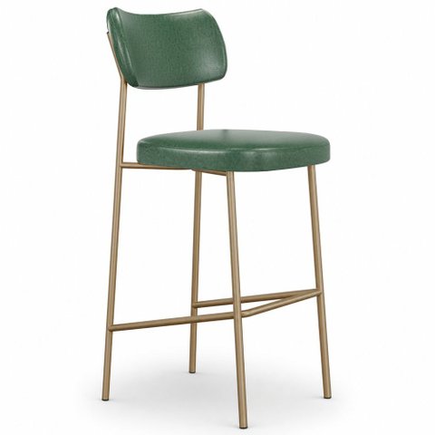 Kit 2 Banquetas Alta Sala de Jantar Lisa Pés Champanhe PU Verde m² - Monari Design
