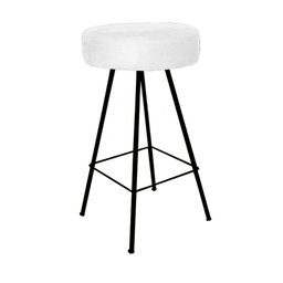 Kit 09 Banqueta Alta Laisa Industrial Redonda Cozinha Bar Balcão Bistrô Ferro Preto Suede Branco - A - 2