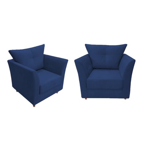 Kit 2 Poltronas Decorativa Isis Suede Azul Marinho Pés Madeira Ms Decor