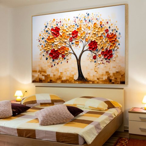 Quadro Decor Folhas 3d Dourado Branco Sala Quarto Casa Escritório